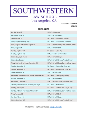 Academic Calendars | Southwestern Law School